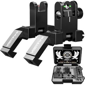 Classic 45 Degree Offset Iron Sights| Flip Up Fiber Optic Sights with Red Green Dots| Tool-Free Adjustable Back Up Canted Iron Sights Rapid Transition