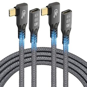 90 Degree USB C 3.2 Extension Cable, 2 x USB 3.2 Gen2 Type-C Male to Female Extender Cable Ultra 4K@60Hz 240W Charging 20Gbps Data Transfer with SSD (2, 2 x 90 Degree Extension 20G 240W 0.25M)