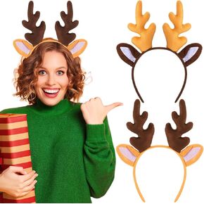 2 Pieces Antler Headband Reindeer Headband Christmas Easter Headwear with Ears (Dark Brown, Light Brown，Style A)