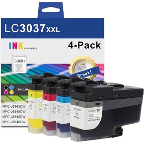 LC3037XXL Super High Yield Ink Cartridge (Total 4-Pack, 1BK/1C/1M/1Y) - LC3037 XXL Ink Cartridges Replacement for Brother Ink Cartridge LC3037 MFC-J6945DW MFC-J6545DW MFC-J5845DW MFC-J5945DW Printer