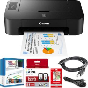 Canon PIXMA TS202 Inkjet Printer for Documents and Photos Up to 4800 x 1200 dpi with Complete Set of Full-Size Ink Cartridges Bundle Including DGE USB High Speed Print Cable + Business Software Kit