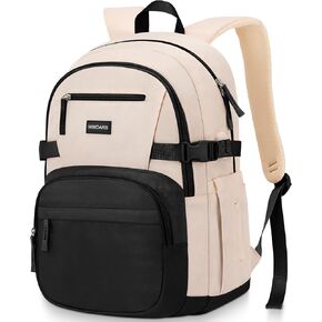 Backpack for School Girls, Cute High School Backpacks for Teens Women Student Large Bookbag 15.6 Inch Laptop Bag with USB Charger Port for College Work Travel Trip (Beige)
