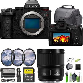 Panasonic Lumix S5II Mirrorless Camera Bundle with Lumix S 85mm f/1.8 Lens + 64 GB Memory Card + Cleaning kit + Hand Strap + Lens Cap Keeper + 12 Inch Flexible Vlogging Tripod + More Accessories