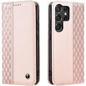 Case for Samsung Galaxy S23 Ultra, Premium PU Leather Wallet Case Card Holder Kickstand Built-in Magnetic Closure Plaid Pattern Flip Folio Phone Cover for Samsung Galaxy S23 Ultra - Green