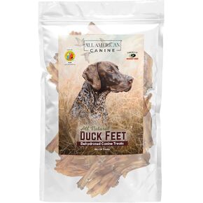 Duck Feet Natural Single Ingredient Chewy Digestible Low-Fat Dehydrated Dog Treats Made in USA. for Training, Rewarding & Teeth Cleaning - 24 Treats Per Bag.