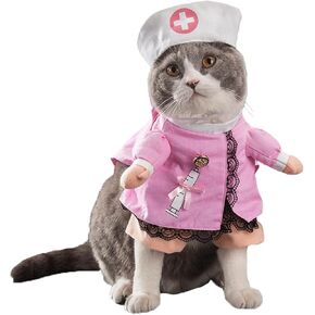 Halloween Costume Nurse Dog Clothes for Dog Cat Lovely Uniform Christmas Dress Up Cosplay Apparel (Small)
