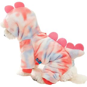 Dinosaur Dog Christmas Halloween Costume Pet Dino Hoodies for Small Dog Cold Weather Cat Outfit Dog Pjs Pajamas Winter Small Puppy Clothes (Medium, Pink)…