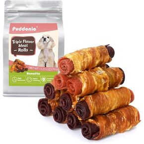 Dog Treats, Triple Flavor Chicken Duck Beef Meat Rolls, Rawhide Free Dog Snacks, Soft Dog Treats for Small Dogs, 21.16 oz