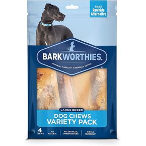 Barkworthies Healthy Dog Treats & Chews Large Dog Variety Pack (4 Chews) - Protein-Rich, Easily digestible, Rawhide Alternative - Great Gift for All Dogs
