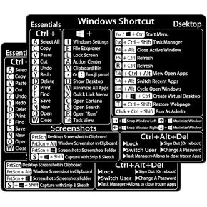 2-Pack丨Windows Shortcut Sticker丨, Keyboard Shortcut Vinyl Sticker, Laptop Keyboard Shortcuts Stickers for Windows System Any PC Computer Laptop Desktop Notebook-Black Background with White Letters