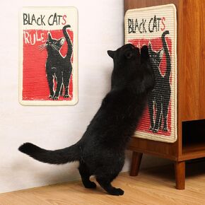SOLDAY Sisal Cat Scratcher Mat for Floor Wall Carpet Couch Furniture, 22x13 inch Anti Scratch Furniture Protector, Cat Scratching Posts Board with Velcro Tape(Black Cat Rules)