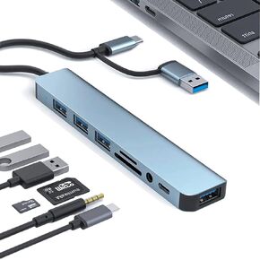 USB C Laptop Docking Station USB-C Hub, Type C Adapter,SD/TF Card Reader, 8-in-1 USB C Dock Hub Multiport Adapter, Type C Adapter for Phone 15 Pro MacBook Pro Air and More PC/Laptop/Tablet Devices