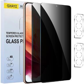 2 Pack Privacy Screen Protector for Samsung Galaxy S21 with 2 Pack Camera Lens Protector, HD Clear Tempered Glass Film, Anti Spy, Anti Scratch, 9H Hardness, Touch Sensitive, Bubble Free