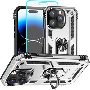 Aozuoton for iPhone 14 Pro Case, iPhone 14 Pro Phone Case with HD Screen Protector, [Military Grade 16ft. Drop Tested] Ring Shockproof Protective Phone Case for iPhone 14 Pro,Blue