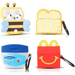 (4 Pack) Cute Case for AirPods 4 Earbuds (2024), XMBYGY Silicone Cartoon Charging Case Shockproof Protective Headphones Cover with Carabiner for Man Woman Teen (M+FSL+Bee+Toast)