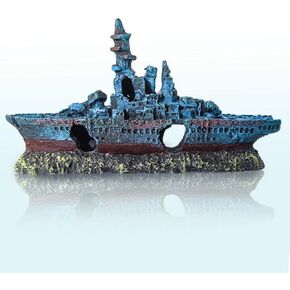 Fish Tank Decorations, Resin Shipwreck Aquarium Décor for Tank, Sunken Ship Fish Tank Accessories for Betta Fish, Wrecked Ship Fish Hideout Cave Freshwater Saltwater Tanks