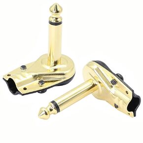 GELRHONR 6.35mm 1/4 inch 90 Degree Pancake Style Plug Connector,Gold Plated Right Angle TS Mono Solder Speaker for Guitar,Instrument, Speaker/Microphone/Patch Cables-2PCS