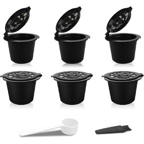 Reusable espresso Capsules Refillable Coffee Pods - Coffee Capsule Filter Compatible With Nespresso Coffee Machines - Replacement for Nespresso Capsules Black Coffee Filter Capsule - 6 Pack