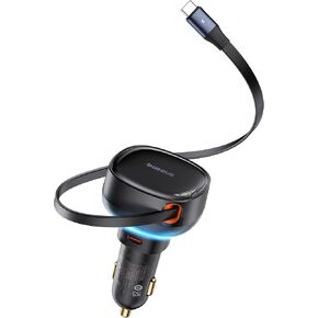 Baseus USB C Car Charger, 60W Retractable Car Charger, Dual Fast Charging, Compatible with iPhone 15/14/13/12 Pro Max, Plus, Samsung Galaxy S23/S22/S21 Ultra, Google Pixel and More