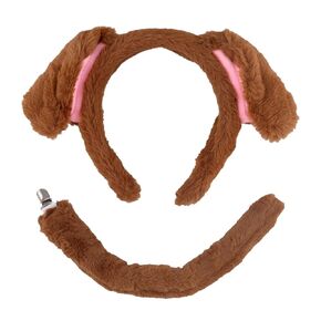 Dog Costume Accessories Set, Plush Dog Ears and Tail Dog Ears Headband Animal Costume Accessories Kids Adults Halloween Cosplay Costume Decoration Supplies (Brown)
