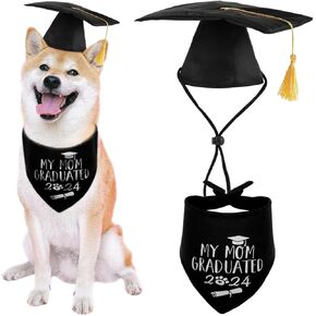 My Mom Graduated Dog Bandana 2024 and Dog Graduation Cap with Tassels Black, Dog Graduation Outfit Costume for Small Medium Large Dogs