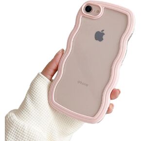 Ownest Compatible with Clear iPhone 7/8/SE Case Cute Simple Curly Wave Bumper Case Aesthetic Phone Case for Girls Women Soft TPU Protective Phone Cover-White