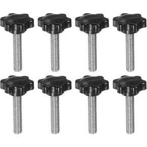 HARFINGTON 8pcs Star Knobs M10 x 20mm 304 Stainless Steel Threaded Stud 38mm Plastic 6-Star Head Hand Tightening Thumb Screw Clamping Jig Knob Handle, Black