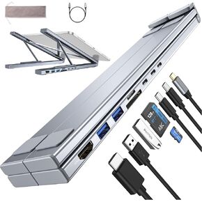 USB C Laptop Docking Station Stand with 4K HDMI, 8 Ports | Powered USB C Hub | Adjustable Laptop Stand for 10-17" Laptops | Lightweight & Portable Design | Ideal for Tablets, Laptops, Kindles