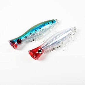 Fishing Lures Popper Lure Fishing Hard Lures Baits 2PC Offshore Big Game Top Water Tuna Lures, Red head silver/blue