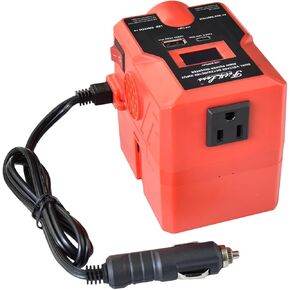 DC12V Input from car and DC18V Input from Lithium Battery Pack Dual DC Input to AC110V 200W with LED worklight, USB, Type C Output and LCD Display (Compatible for Dewalt 18V Battery Pack)