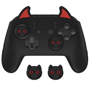 PlayVital Cute Demon Silicone Grip Cover for Nintendo Switch Pro Controller, Anti-Slip, Kawaii Protective Skin with Joystick Caps and Stickers – Compatible with Nintendo Switch Pro- Black