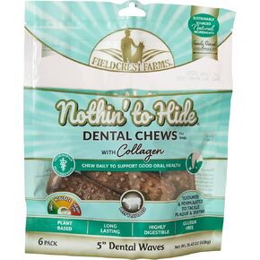 Fieldcrest Farms Nothing to Hide All Natural Rawhide Alternative Dental Bones Dog Chews - & Magnet, Plant Based Wave Treat Chews for Dental Health (Small)