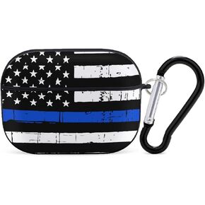 American Blue Line USA Police Stars Flag Pattern Compatible with Airpods Pro Case Cover with Keychain Headphone Cover Unisex Shockproof Protective Wireless Charging Headset Accessories