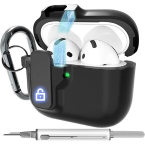 حافظة AirPods 4، تدعم الشحن اللاسلكي، غطاء حماية من السقوط مع قفل غطاء مغناطيسي، حافظة هجينة، أرجواني فاتح