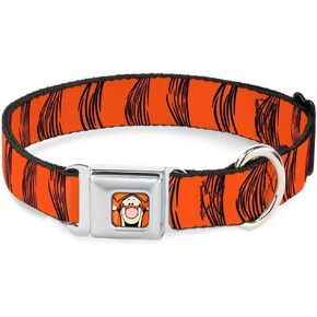 Buckle-Down Seatbelt Buckle Dog Collar - Tigger Stripes Orange/Black - 1" Wide - Fits 15-26" Neck - Large