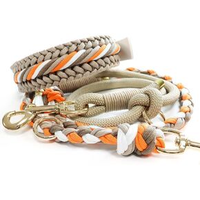 Hand Braided Paracord Dog Collar and Leash Set for Dogs, Orange and Beige - Large (17.32in- 20.86in)