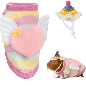 Guinea Pig Clothes Cute Hamster Hats Birthday Costume Gift Small Animal Warm Vest Cozy Shirt for Ferret Bunny Kitten Hedgehog Ferrets Squirrels Lizard Reptile Heart Wings Clothes XXXS