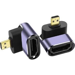 PNGKNYOCN Right Angle 8K Micro HDMI Adapter,2-Pack 90 Degree Micro HDMI Male to HDMI 2.1 Female Bidirectional Connector Converter Support 8K@60Hz HDTV（Up Bend）