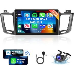 [8 CORE 2G+64G] for Toyota RAV4 2013-2019 Car Radio with Wireless Carplay/Android Auto, 10.1 Inch Android 13 IPS Touch Screen Car Stereo, Bluetooth, GPS Navi, WiFi, SWC, DSP + Backup Camera