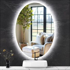 28 x 40 Inch Oval Lighted Vanity Mirror with Light Frameless Oval Backlit mirror for Bathroom Wall Large Oval LED Mirror AntiFog 3Color Dimmable Backlight 40" Large Oval Smart Light up Mirror