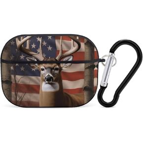 US Flag with Deer Forest Design Case Compatible with AirPod Pro Case 2019 with Keychain Shockproof Protective