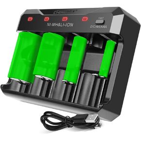 4 Bay AA AAA C D Battery Charger for Lithium Ni-mh Ni-cd Rechargeable Batteries,Smart LCD Battery Charger with Type C Fast Independent Charging Slot