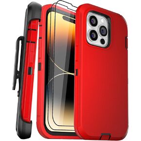 for iPhone 14 Pro Max Case 6.7" with 2 Screen Protector and Belt Clip Holster Kickstand, Heavy Duty Military Grade Full Body Protection Phone Cover (Belt Clip,Black+Orange)