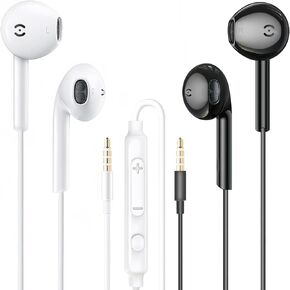 MAS CARNEY Wired Headphones Earbuds with Microphone WH9, in-Ear Wired Earphones Compatible with Samsung Huawei Vivo Oppo Mi Redmi, Black+White