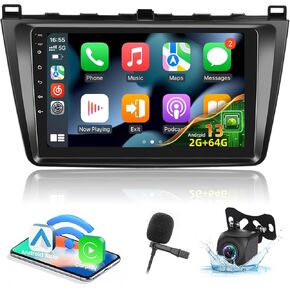 EKAT Android Car Stereo [2+64G] for Mazda 6 2007-2012 - 9 Inch Touch Screen Radio with Wireless Carplay, Android Auto, EQ, Mirror Link, WiFi, GPS, SWC + AHD Rear View Camera