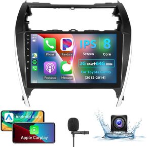 8 Core 2+64G Android Car Stereo for Toyota Camry 2012 2013 2014 with Wireless Carplay Android Auto Car Radio, 10.1’’ Head Unit Touch Screen Mirror Link WiFi GPS Bluetooth FM RDS DSP Backup Camera SWC