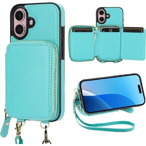 Bocasal for MagSafe Crossbody Wallet Case Compatible with iPhone 16, RFID Blocking Protective Purse Case with Card Slots Holder Kickstand Wrist Strap Lanyard Zipper 6.1 Inch 5G (Rose Gold)