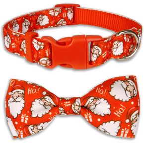 Christmas Dog Collar and Bow Tie Set Adjustable Festive Collar with Cute Santa Claus Print for Small and Medium Large Dogs