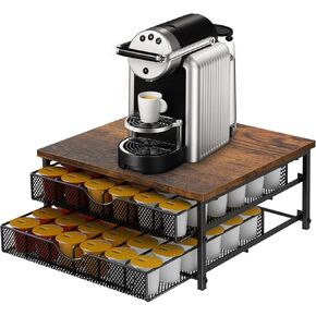 Coffee Pod Drawer Holder Capsule Storage Organizer 2 Tier Coffee Pods Holder With Sliding Baskets for 72 Capacity K Pod, Suit for Home Office Cafe Counter (Black)
