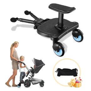 Universal Stroller Board, Buggy Board with Detachable Seat, 2 in1 Sit and Stand Stroller Glider Board with Stroller Organize,for 2-6-year-old Children(55lbs),Suitable for 99% of Strollers,White